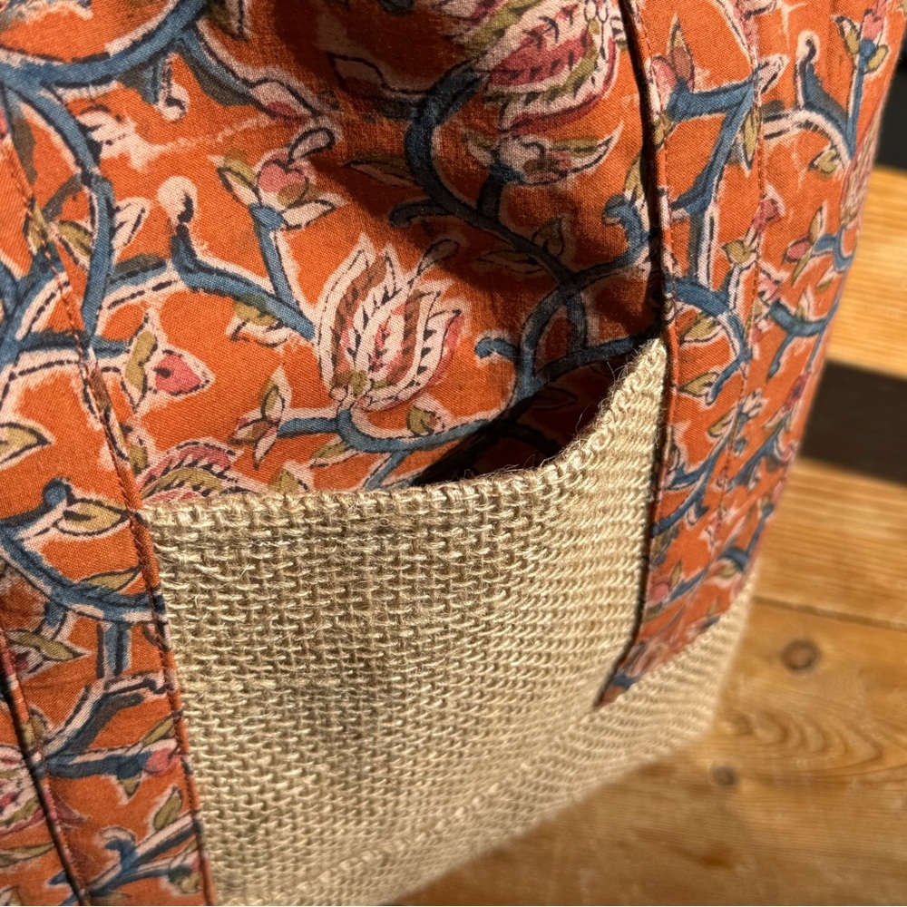 Printed Orange Floral Tote and Pouch Set - Picture 5 of 12